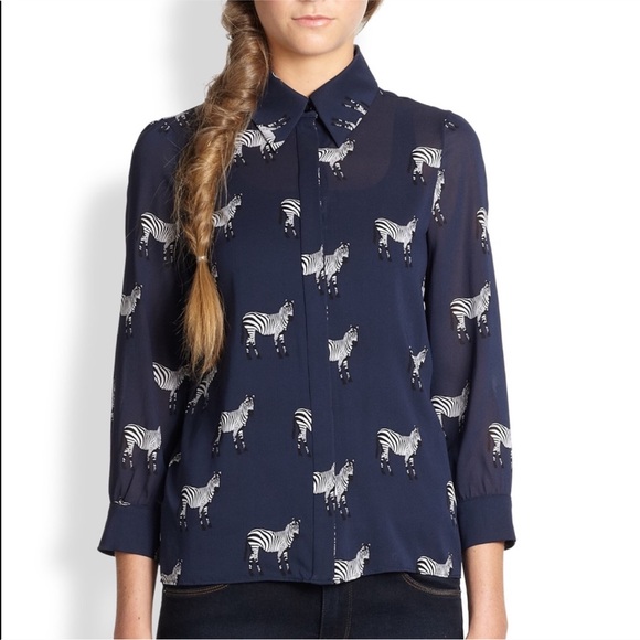 Alice + Olivia Tops - Alice + Olivia new blue zebra silk button down top